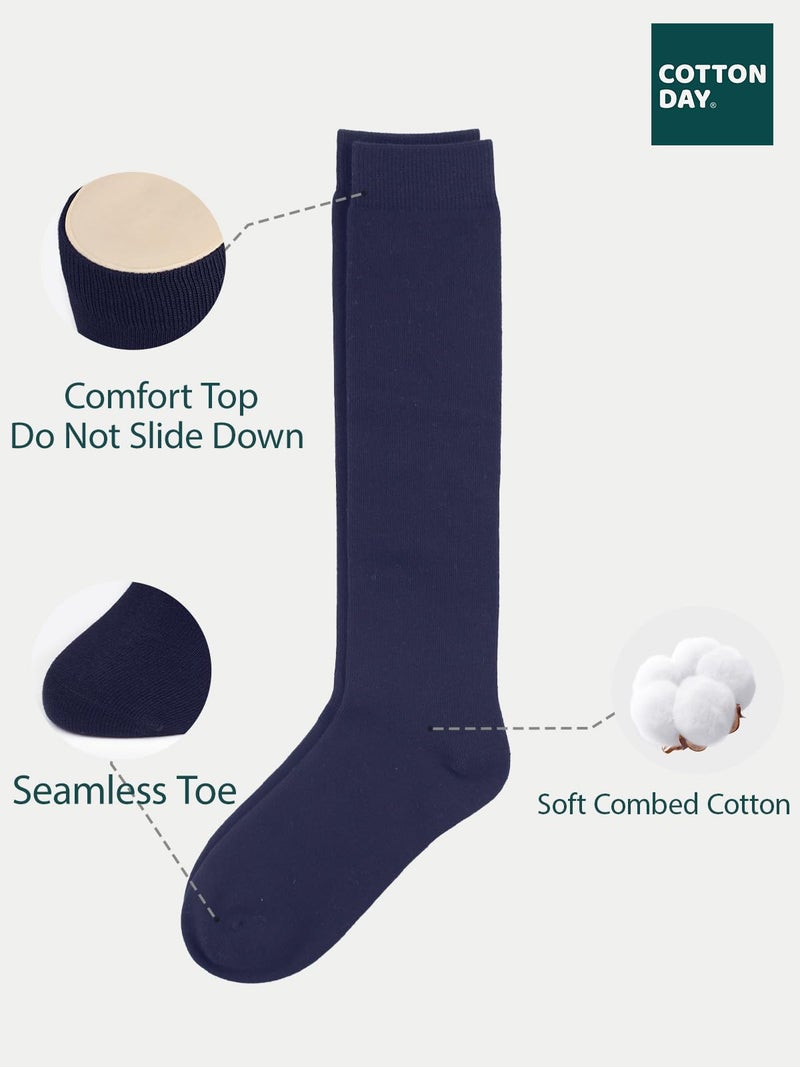 COTTON DAY 3 Pack Kids Girls Soft Knee High School Uniform Dress Socks Seamless Toe 6-8 Years Navy M (8) - Image 2